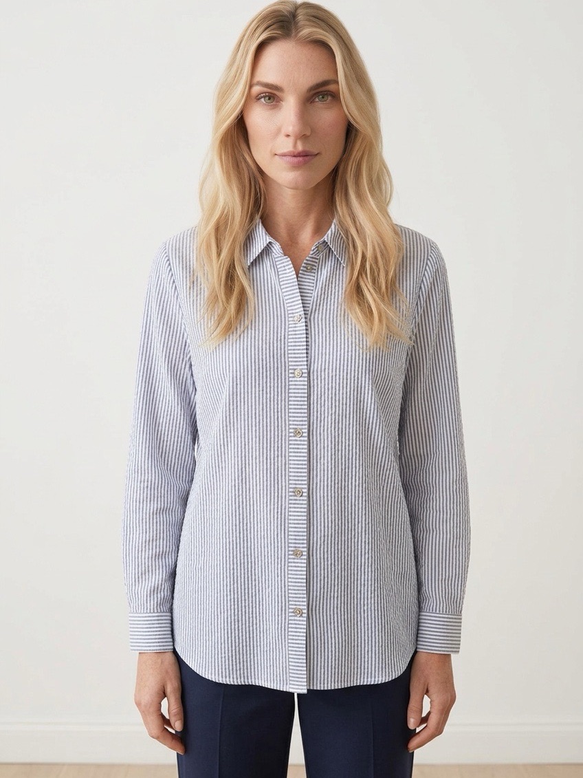 Symple Blue Stripe Linen Blend Button-Down Shirt Nwt Size Large